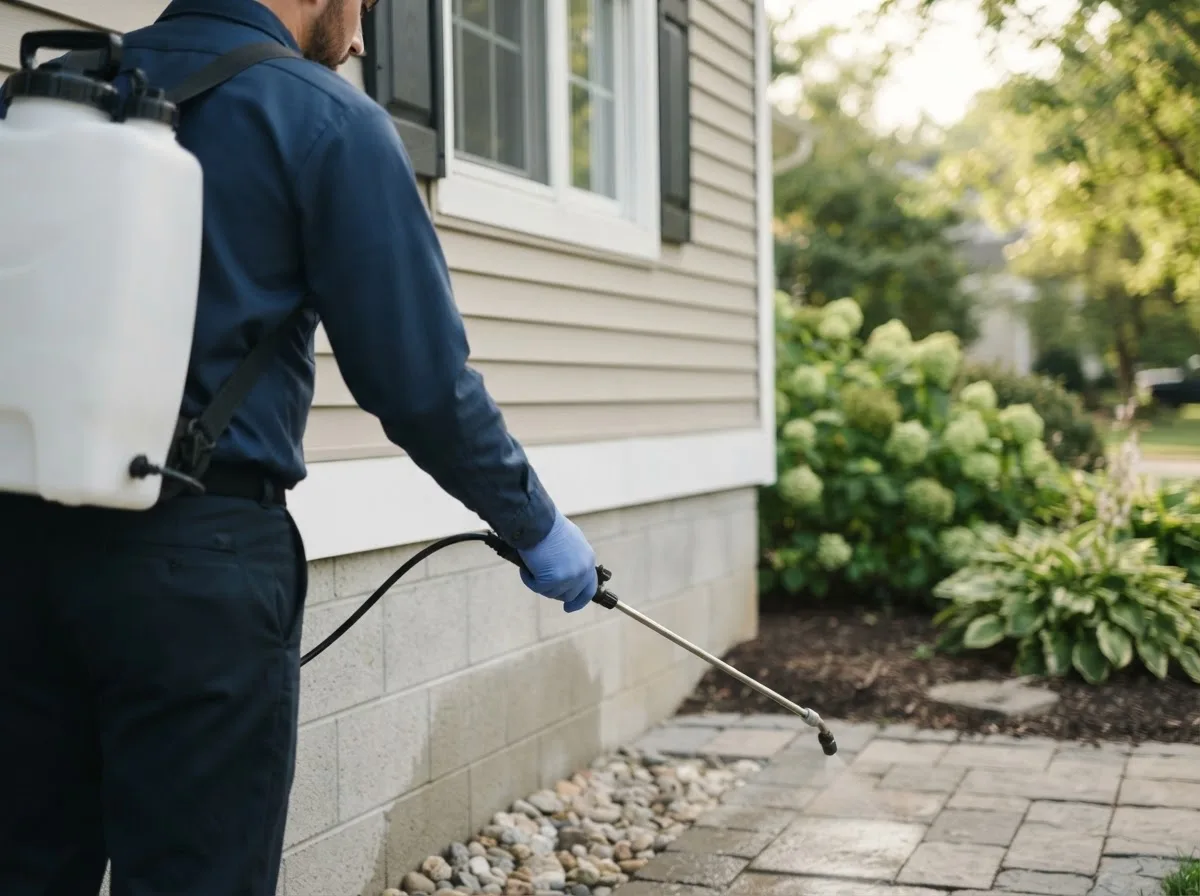 Pest control technician inspecting a home in Bluford, IL
